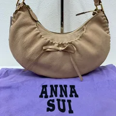 9214　ANNA SUI　アナスイ　トートバッグ　ハンドバッグ　ワンショルダー　ワンハンド　ベージュ　レザー　無地　リボン　シンプル　きれいめ　レディース