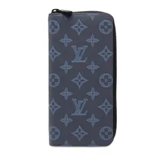 ルイ ヴィトン モノグラム シャドウ ジッピーウォレット ヴェルティカル ラウンドファスナー 長財布 M80423 ブルー ネイビー レザー メンズ LOUIS VUITTON【1-0250414】