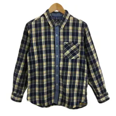 ビームスハート BEAMS HEART シャツ カジュアル ボタンダウン チェック 長袖 M 紺 黄 ネイビー イエロー