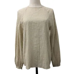 イエナ IENA maison ブラウス シャツ プルオーバー ラウンドネック シアー 透け感 水玉 ドット 刺繍 ラグランスリーブ 長袖 ベージュ