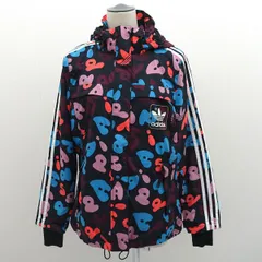adidas / アディダス ◆ナイロンジャケット/アルファベット総柄/ブラック地/サイズL G34159 【レディース/ガールズ/LADY/女性/婦人】 レディースファッション【中古】 