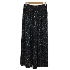 グローバルワーク GLOBAL WORK パンツ ワイド ロング ウエストゴム 総柄 M 黒 白 ブラック ホワイト