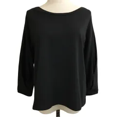 アーバンリサーチ URBAN RESEARCH カットソー プルオーバー ラウンドネック タック 無地 七分袖 Free 黒 ブラック