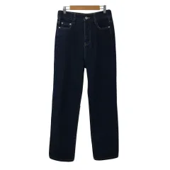 ヘザー Heather パンツ デニム ジーンズ ストレート ロング ジップフライ ハイウエスト M 紺 ネイビー