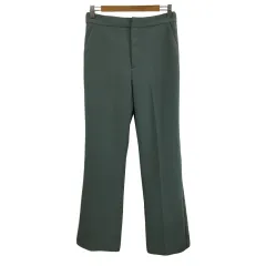 ザショップティーケー THE SHOP TK パンツ フレア ロング ウエストゴム ハイウエスト センタープレス 無地 L 緑 グリーン