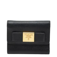 プラダ ロゴ リボン ブラック ゴールド サフィアーノレザー レディース PRADA【1-0251234】