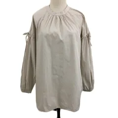 ニコアンド Niko and.. ブラウス カットソー プルオーバー バンドカラー 無地 リボン 長袖 M ベージュ