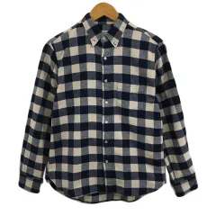 ロッソ ROSSO アーバンリサーチ フランネルシャツ ボタンダウン チェック 長袖 S 紺 ベージュ ネイビー