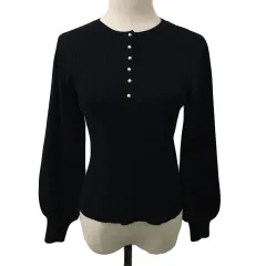 グローブ grove セーター ニット プルオーバー クルーネック パール リブ 無地 長袖 S 黒 ブラック