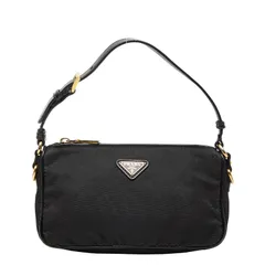 プラダ 三角ロゴプレート ハンドバッグ ワンショルダーバッグ ブラック ナイロン レザー レディース PRADA【1-0251558】