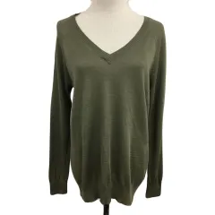 プラステ PLST PLS+T セーター ニット プルオーバー Vネック 無地 リネン ラグランスリーブ 長袖 2 緑 グリーン