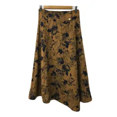 ビス ViS スカート フレア ロング 総柄 ウエストゴム アシンメトリー F 茶 紺 ブラウン ネイビー 
