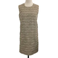 エージーバイアクアガール AG by aquagirl ワンピース Iライン ミニ ラウンドネック 総柄 タック ノースリーブ M 茶 白 ブラウン ホワイト