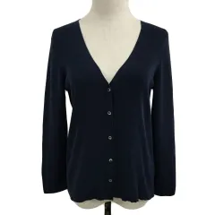 ジェイプレス J.PRESS カーディガン ニット Vネック 無地 長袖 L 紺 ネイビー