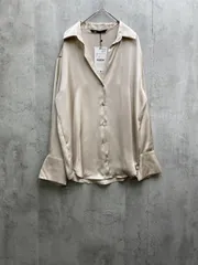 新品 ZARA ザラ サテン生地 オープンカラー 長袖 ブラウス シャツ sizeS/ベージュ ■◇レディース
