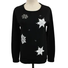 アンナルナ ANNA LUNA セーター ニット ラウンドネック レース パール ビジュー 長袖 M 黒 ブラック