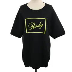 レディ Rady セーター ニット プルオーバー ラウンドネック ロゴ ジャガード 五分袖 L 黒 黄 ブラック イエロー