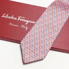 未使用級 サルヴァトーレフェラガモ Salvatore Ferragamo ネクタイ シルク100%  ピンク アニマル柄 ドッグ 犬 261-658