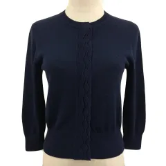 シビラ SYBILLA カーディガン ニット ラウンドネック 無地 七分袖 M 紺 ネイビー