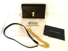 美品【Ralph Lauren・ラルフローレン】POLO/ポロ　コンパクトレザーバッグ　ゴールドチェーン　サイズ11×13cm　長さ約113cm　ブラック　保存袋付属