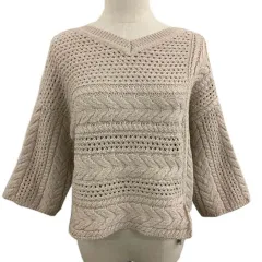 デプレ DES PRES トゥモローランド セーター ニット Vネック クルーネック プルオーバー 2WAY ケーブル編み アルパカ混 七分袖 S ベージュ