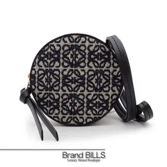 未使用品 LOEWE ロエベ クッキー ポーチ コインケース C604AE1X01 アナグラムジャガード レザー ラウンド 丸型 ネイビー ブラック レディース