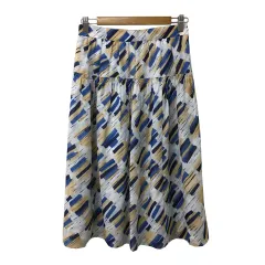 アンタイトル UNTITLED スカート フレア ギャザー ロング 総柄 2 白 青 ホワイト ブルー