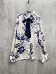 【完売品】ZARA ザラ 花柄 ボウタイ ブラウス シャツ sizeUSA XS/白ｘ青 ■◇レディース