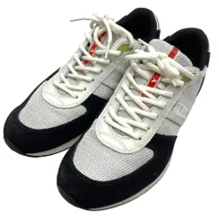 プラダ プラダスポーツ スニーカー シューズ ブラック ホワイト シルバー レザー スエード メッシュ PRADA [サイズ6(約25cm)] タウンユース スポーティ 洗練 モダン 定番