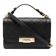 シャネル マトラッセ クリックラベル ハンドバッグ チェーン ショルダーバッグ ブラック レザー レディース CHANEL【228-47260】