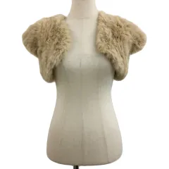 エフデ ef-de ボレロ カーディガン 前開き ノーカラー ファー フレンチスリーブ 半袖 9 ベージュ