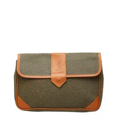 サンローラン YSLロゴ クラッチバッグ セカンドバッグ カーキグリーン ブラウン PVC レザー レディース SAINT LAURENT【1-0247909】