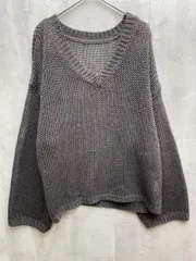 BABYLONE バビロン 麻100% リネンオーバーVネックプルオーバー ざっくり編み ニット セーター sizeF/チャコール ■◇レディース