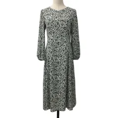 ナチュラルビューティーベーシック NATURAL BEAUTY BASIC ワンピース フレア ロング 花柄 長袖 S 白 緑 ホワイト グリーン