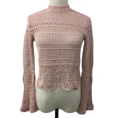 スナイデル SNIDEL セーター ニット プルオーバー ハイネック 透かし編み 長袖 F ピンク