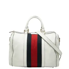 グッチ シェリーライン ミニボストンバッグ ショルダーバッグ 2WAY 247205 ベージュ レッド キャンバス レザー レディース GUCCI【1-0248350】
