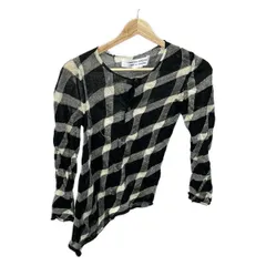 コムデギャルソンコムデギャルソン カーディガン サイズS レディース - 黒×アイボリー 長袖/チェック柄/ダメージ加工/変形デザイン