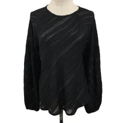 シップス SHIPS Colors ブラウス シャツ プルオーバー ラウンドネック シアー 透け感 バルーンスリーブ 長袖 黒 ブラック