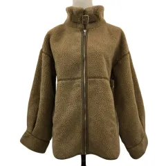 アンジェリーナ ANGELINA ジャケット ブルゾン ジップアップ ボア タック 長袖 茶 ベージュ ブラウン