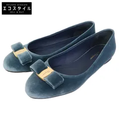 Salvatore Ferragamo サルヴァトーレフェラガモ 94966 ヴァラリボン ベロア フラットパンプス/ 7D