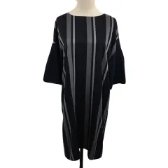 リミテッドエディション LIMITED EDITION by ATSURO TAYAMA ワンピース Iライン ひざ丈 切替 ストライプ 七分袖 40 紺 グレー ネイビー