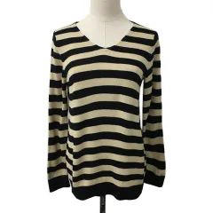 エニィスィス エニシス anySiS カットソー ニット Vネック プルオーバー ボーダー ウール 長袖 2 黒 ベージュ ブラック