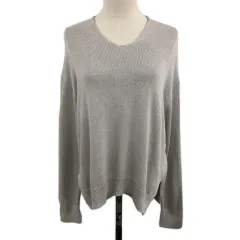 自由区 オンワード樫山 セーター ニット Vネック プルオーバー 無地 シルク 長袖 38 グレー
