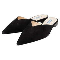 プラダ - ミュール フラットサンダル ポインテッドトゥ サイズ37 ブラック スウェード レディース PRADA【228-49369】