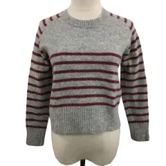 アングリッド UNGRID セーター ニット ラウンドネック プルオーバー ボーダー ウール 長袖 F グレー 赤 レッド