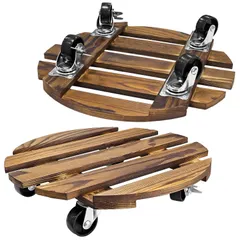 Socpuro 木製 鉢置き台 キャスター付き 2個セット 植木鉢台 円形 直径30cm 鉢置台 360°回転 ストッパー機能付 花台 おしゃれ フラワースタンド 室内 プランタースタンド 屋外 観葉植物 台 天然木 部屋 オフィス ベランダ ガーデン