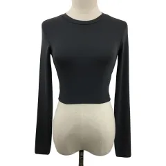 ザラ ZARA カットソー ラウンドネック プルオーバー ショート丈 無地 USA S 長袖 グレー