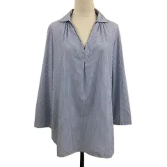 B&Y ユナイテッドアローズ BEAUTY&YOUTH ビューティー&ユース シャツ プルオーバー スキッパーカラー ロールアップ ストライプ 長袖 紺 白 ネイビー ホワイト