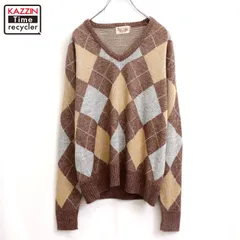 70s vintage アーガイルチェック柄 Vネック アクリル ニットセーター メンズ 表記Mサイズ