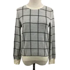 インディヴィ INDIVI セーター ニット プルオーバー ラウンドネック チェック ウール ラメ 長袖 38 グレー 黒 ブラック